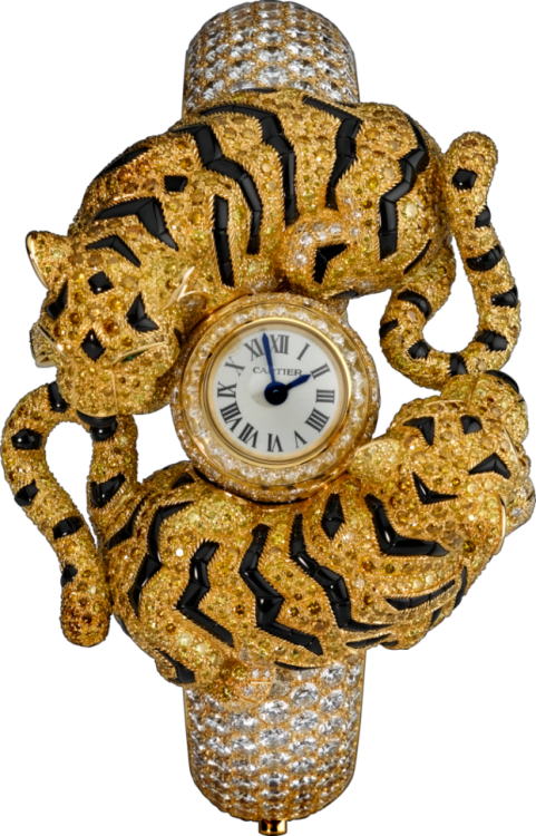 Cartier Creative Jeweled High Jewellery Tiger Cubs Decor Watch HPI00249