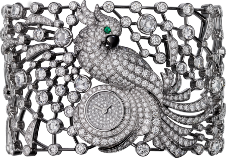 Cartier Creative Jeweled High Jewellery Visible Hour Parrot Decor Watch HPI00920