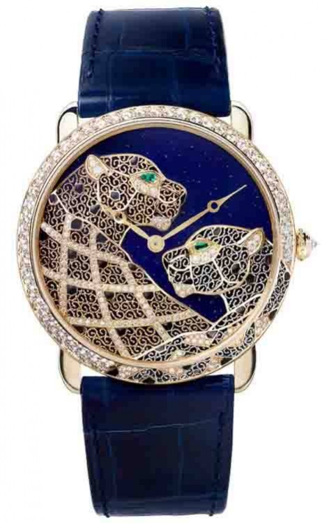Creative Jeweled Watches d'Art Ronde Louis Cartier Filigree Panthers Decor Watch HPI00929