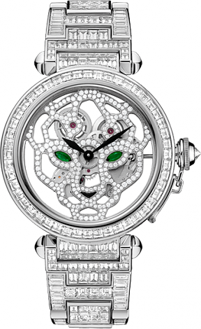 Cartier Creative Jeweled Feminine Complications Pasha Skeleton Watch With Panther Decor 42 mm HPI00513